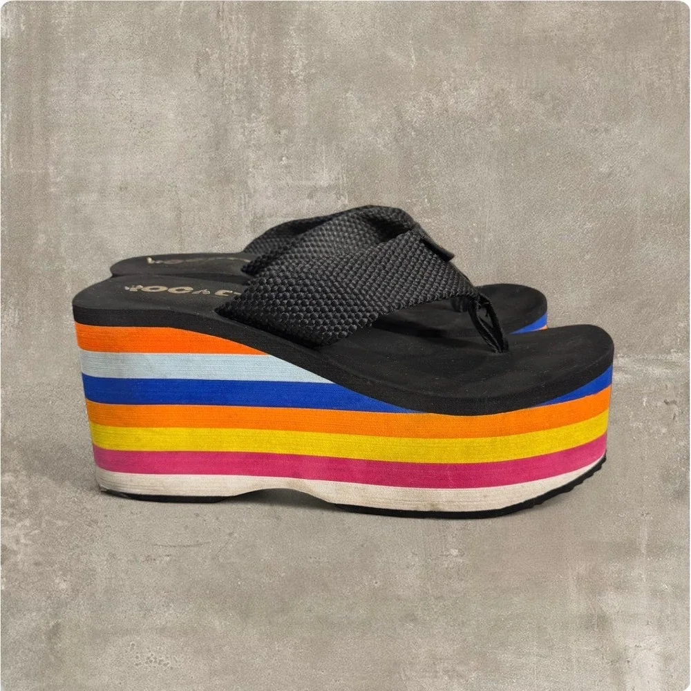 Rocket Dog rainbow platform flip flops size 9 Y2K‎ chunky wedges